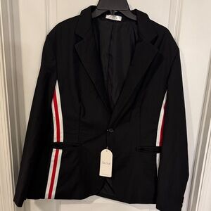 Black Blazer with Red & White Side Stripe